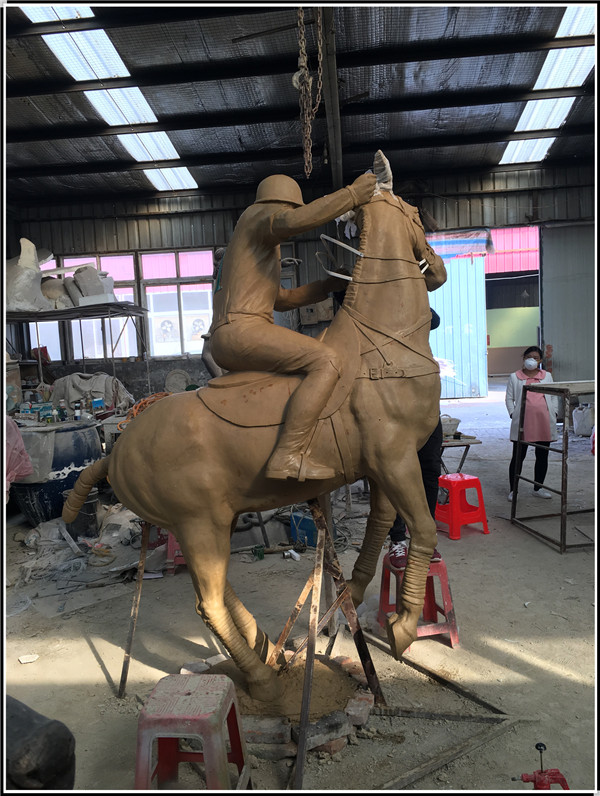 鑄銅關公 騎馬打球鑄銅雕塑|打馬球鑄銅雕廠家