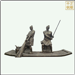 鑄銅關公 仿銅漁民劃竹筏人物雕塑