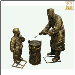 鑄銅關公 賣小吃人物銅雕塑