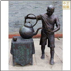 鑄銅關公 倒茶人物銅雕塑