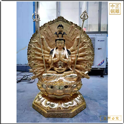 鑄銅關公 貼金千手觀音銅佛像
