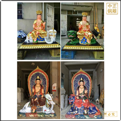 鑄銅關(guān)公 彩繪文殊普賢銅佛像廠家加工