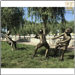 校園小孩拔河人物銅雕塑 校園小孩拔河人物銅雕塑